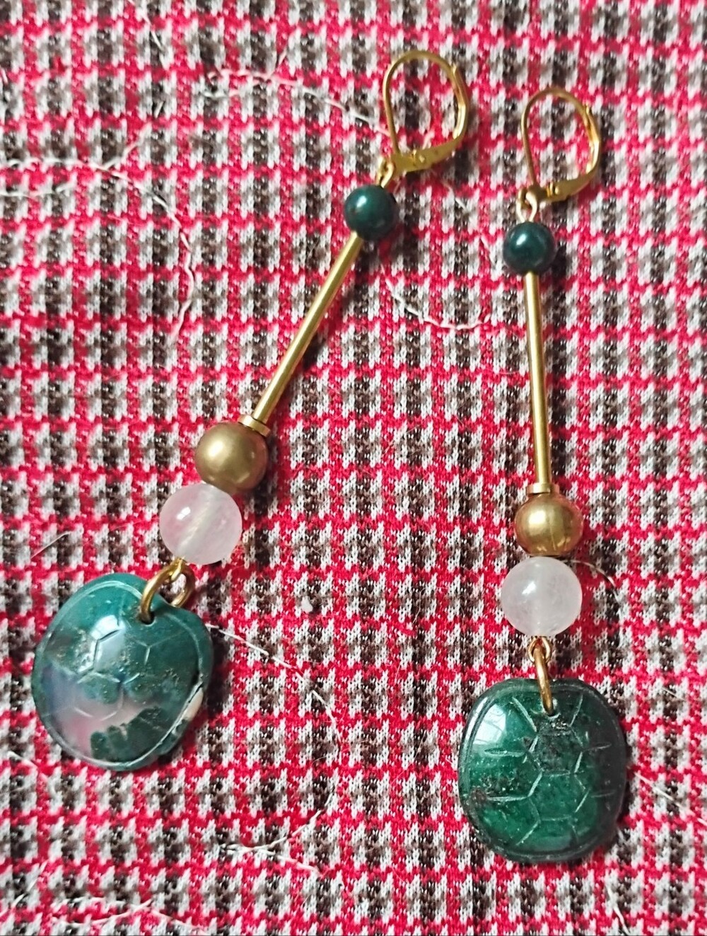 'Turtle Power's Carved Jade Earrings - Handmade